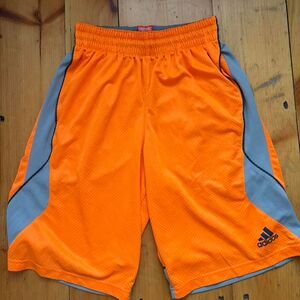 Men’s Adidas neon orange basketball shorts with gray size M